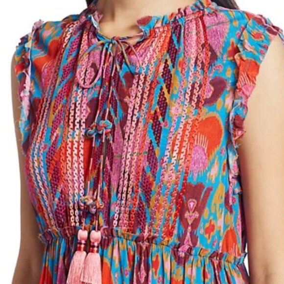 Figue Clara Midi Dress in Colorful Ikat Print Size XS BOHEMIAN Hippie Boho - Picture 5 of 10